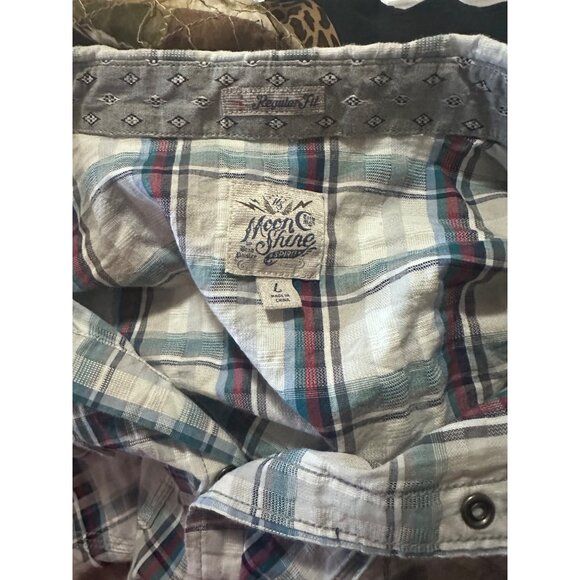 Moon Shine Spirit blue and red plaid snap front western shirt size L - Picture 5 of 7